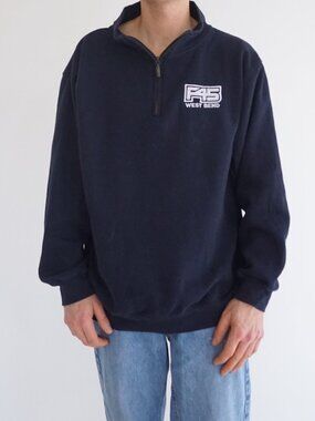 VTG Rivers Navy F45 West Bend Log Quarter Zip Sweatshirt Embroidered Sweater L